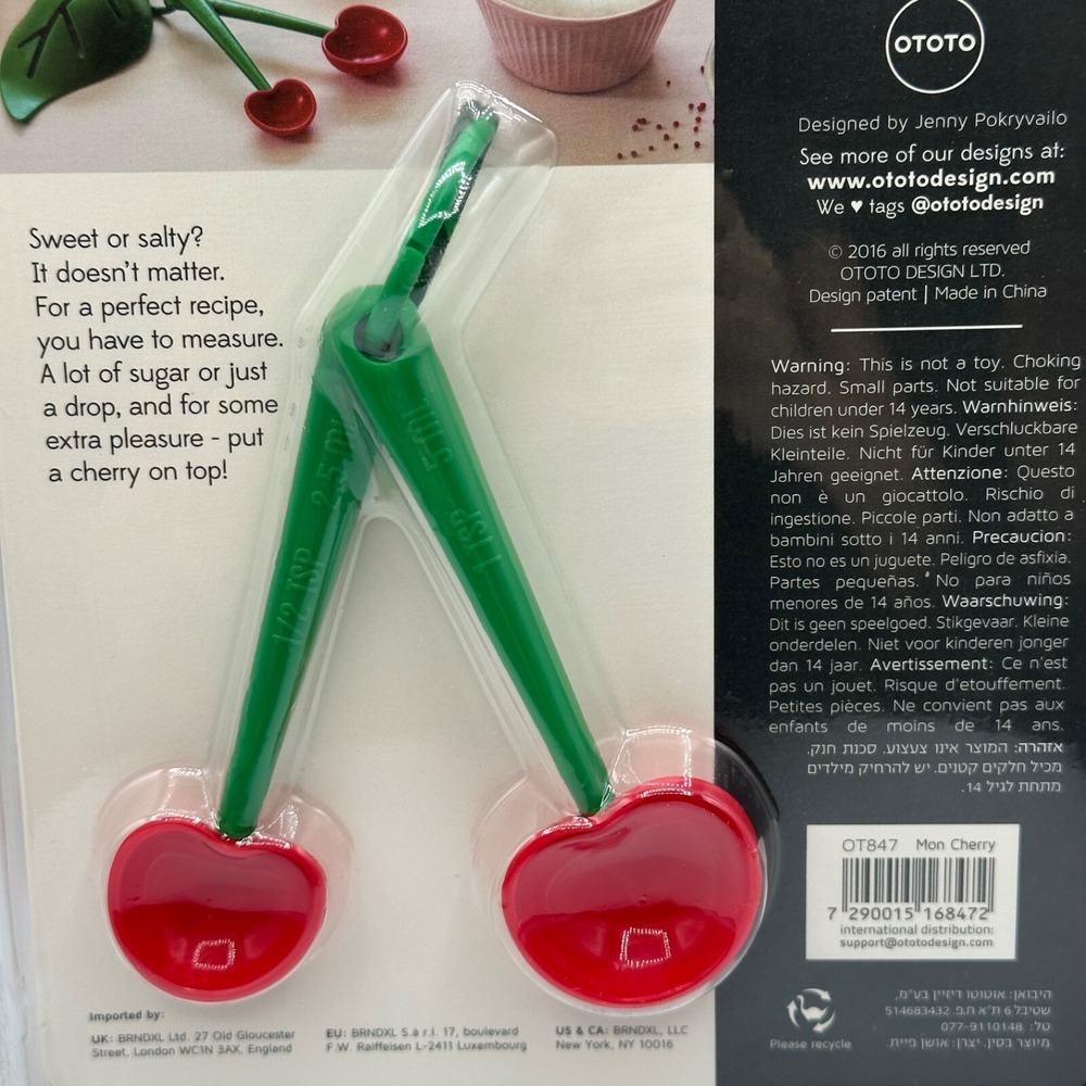 OTOTO Mon Cherry Measuring Spoons‎ & Egg Separator Set Red Green NEW - Picture 6 of 7